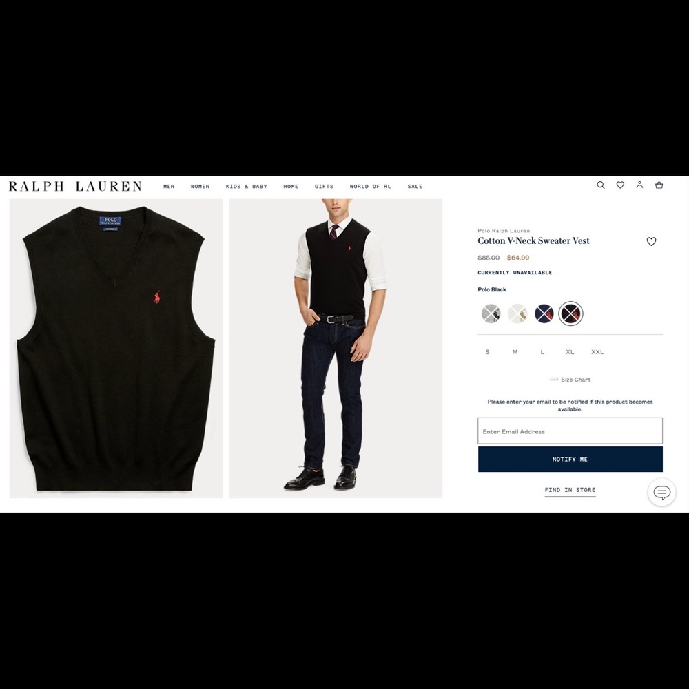 Polo Ralph Lauren Cotton V-neck sweater vest XL Mens